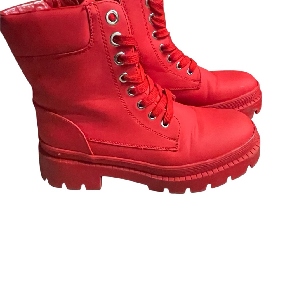 Red Women's Combat Boots - Picture 4 of 7